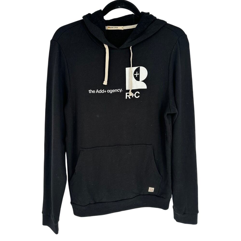Marine Layer Black Hoodie with White Graphic Print Activewear Stretch Comfort S